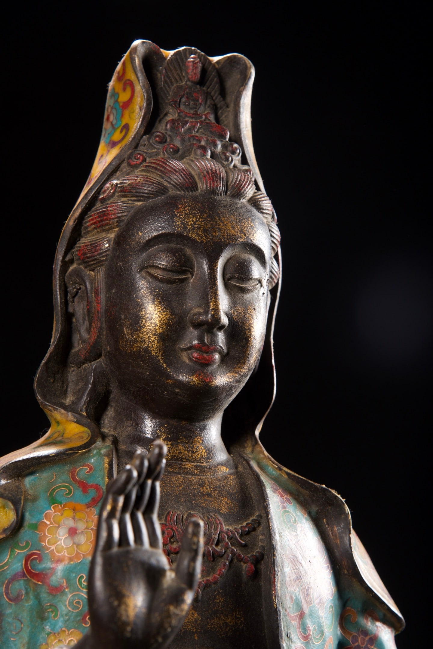 Vintage Bronze Cloisonne Kwan-yin Statue - 3