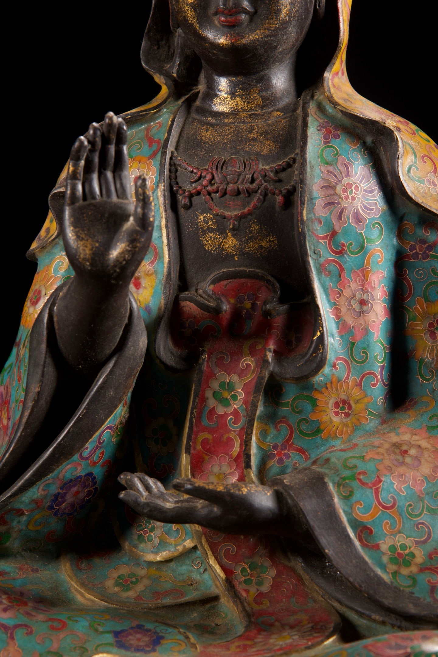 Vintage Bronze Cloisonne Kwan-yin Statue - 4