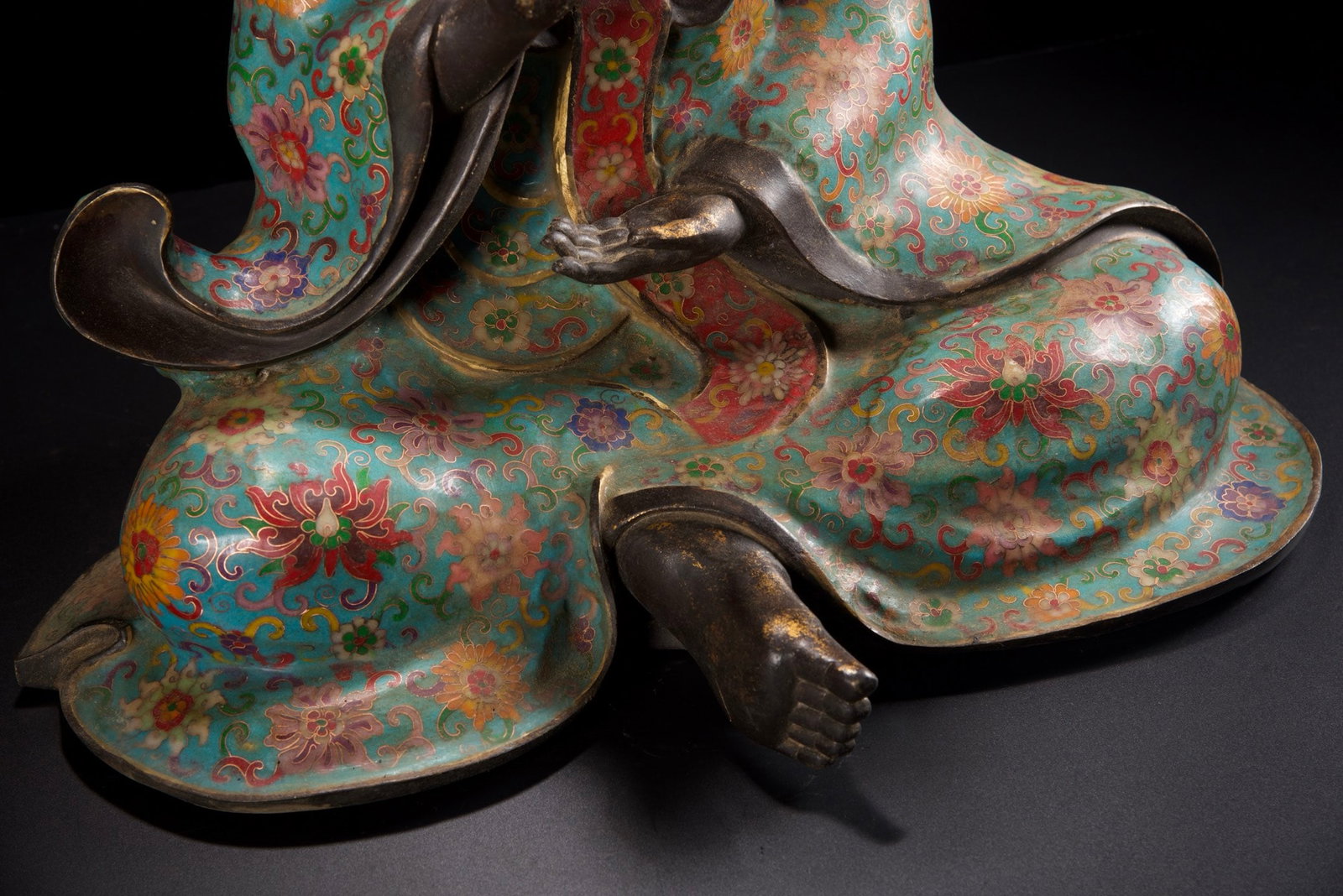 Vintage Bronze Cloisonne Kwan-yin Statue - 5