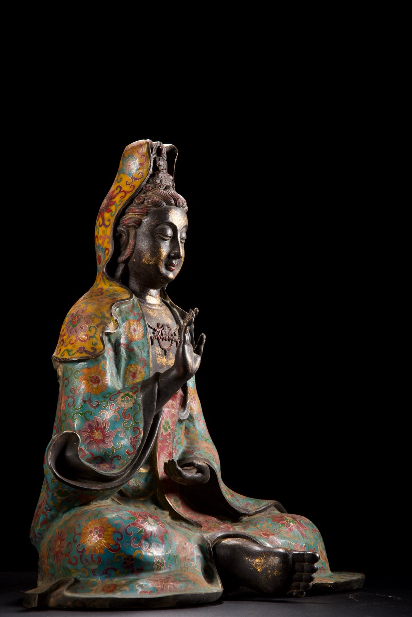 Vintage Bronze Cloisonne Kwan-yin Statue - 6