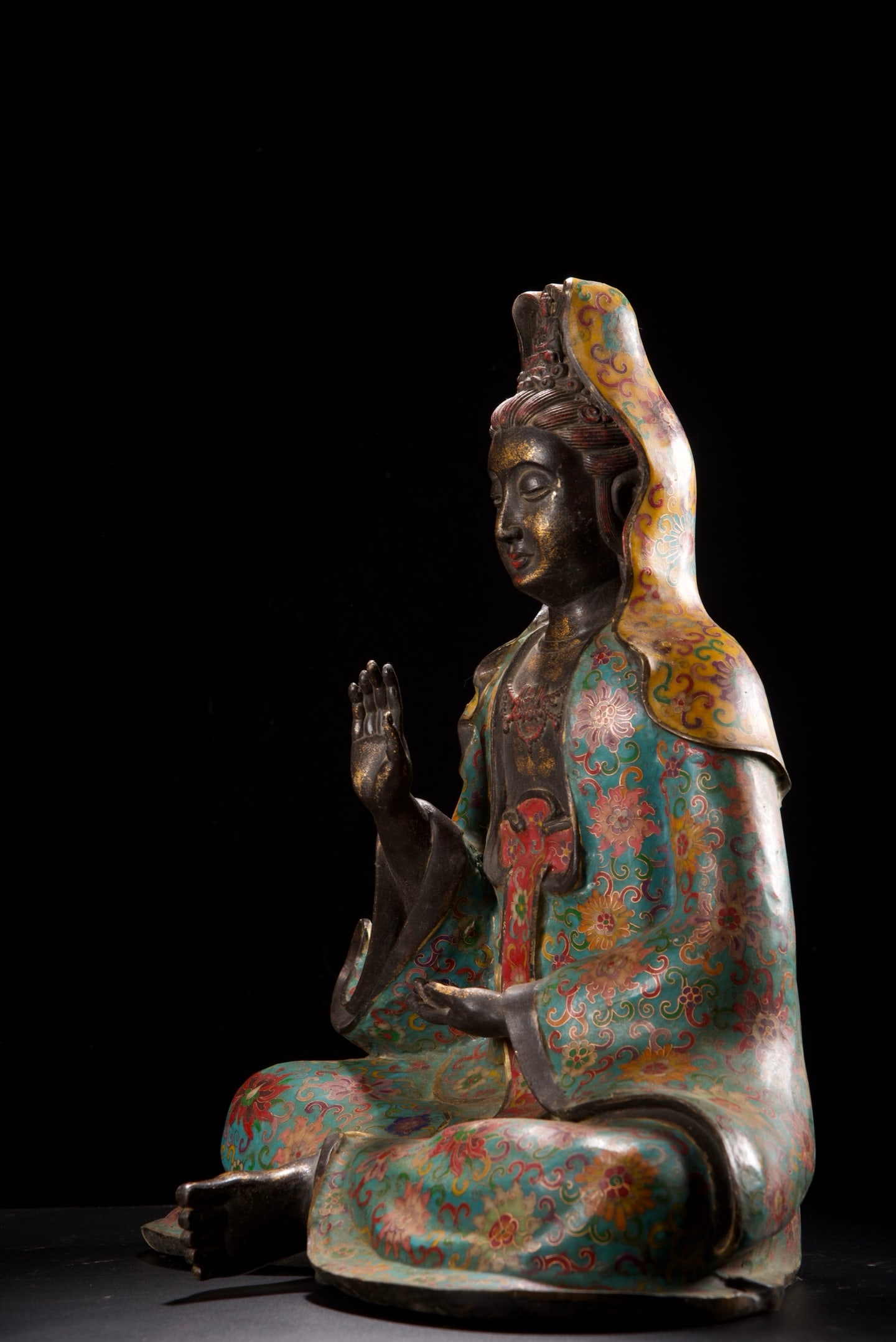Vintage Bronze Cloisonne Kwan-yin Statue - 8