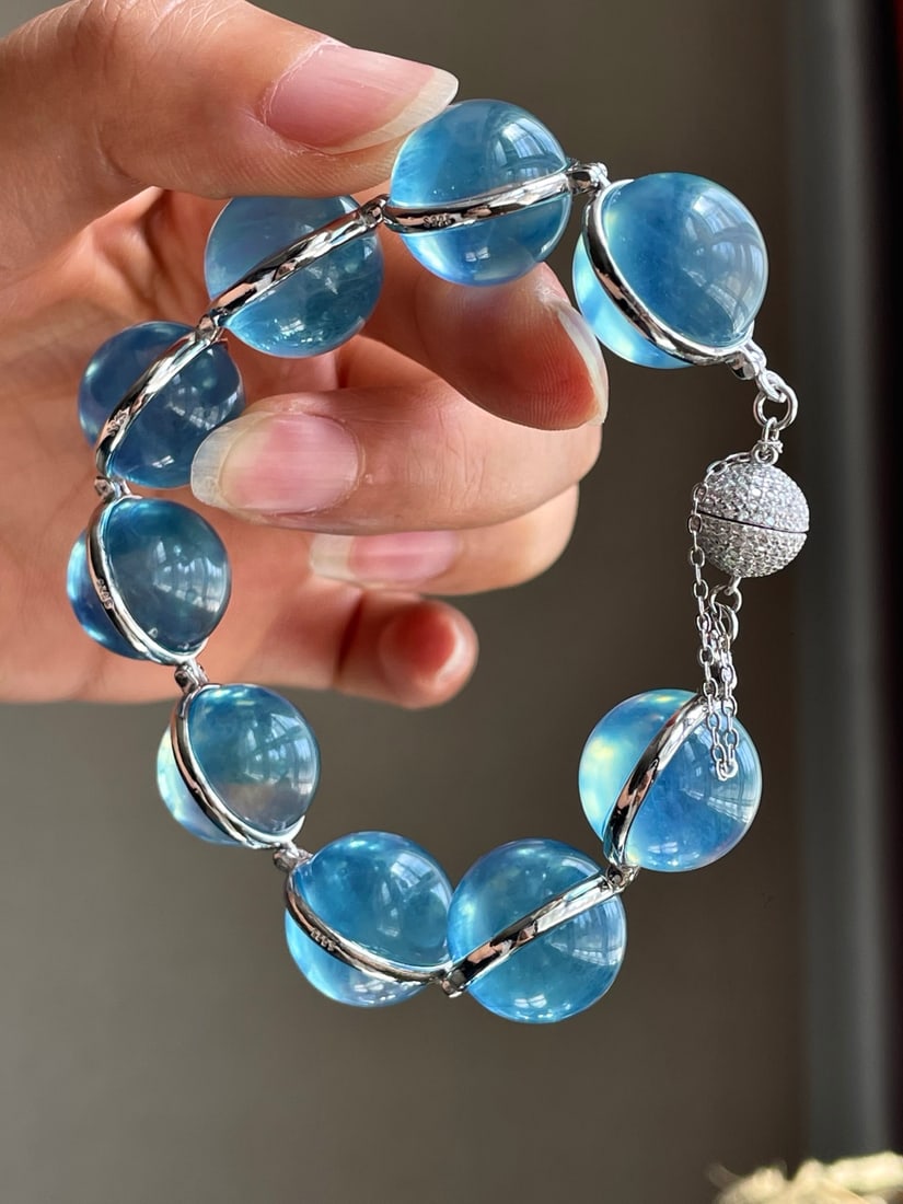 Silver Inlay Natural Aquamarine Bracelet - 3