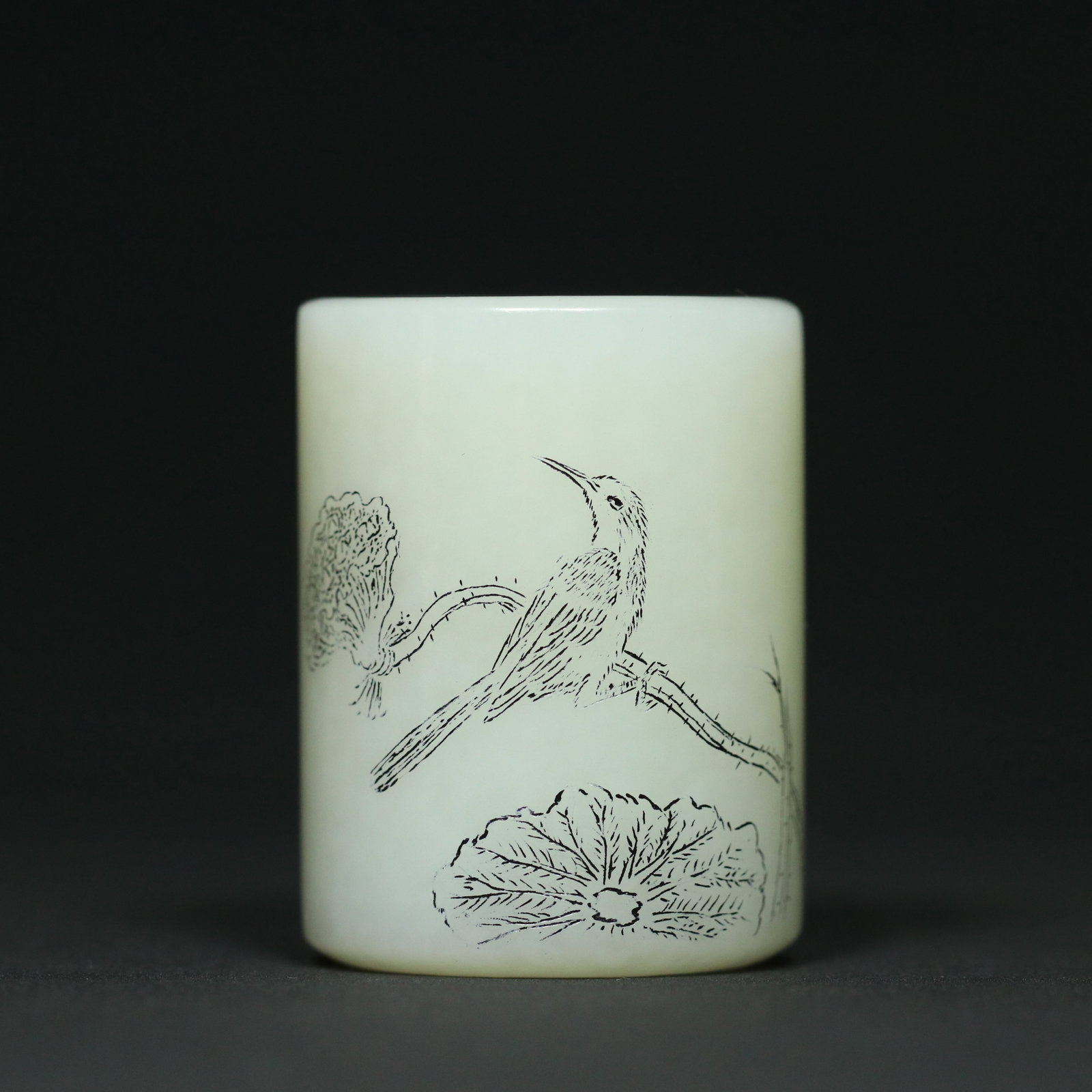 Inside Diameter 22mm Hetian Jade Thumb Ring Flower Bird Poetic Prose - 2