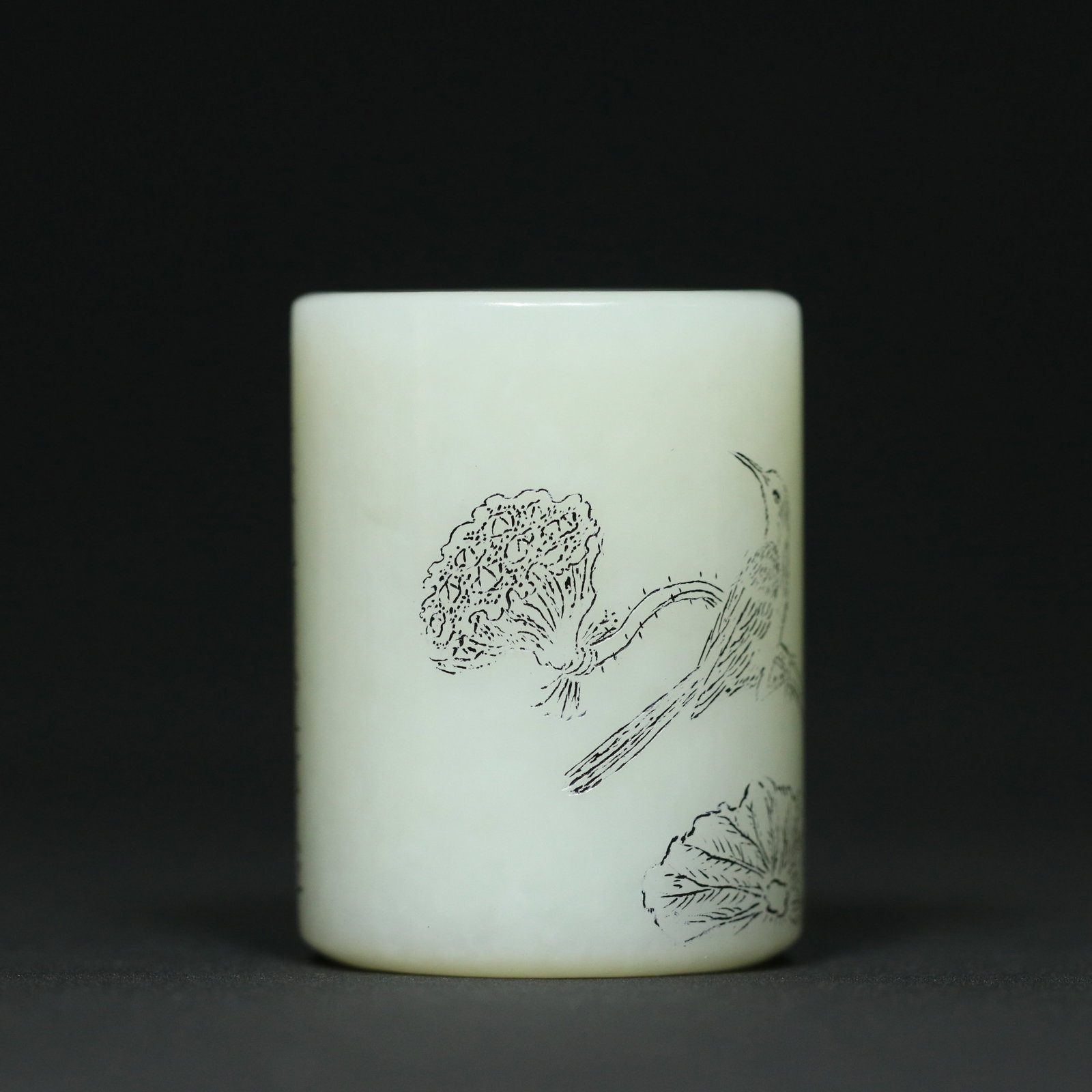 Inside Diameter 22mm Hetian Jade Thumb Ring Flower Bird Poetic Prose - 3