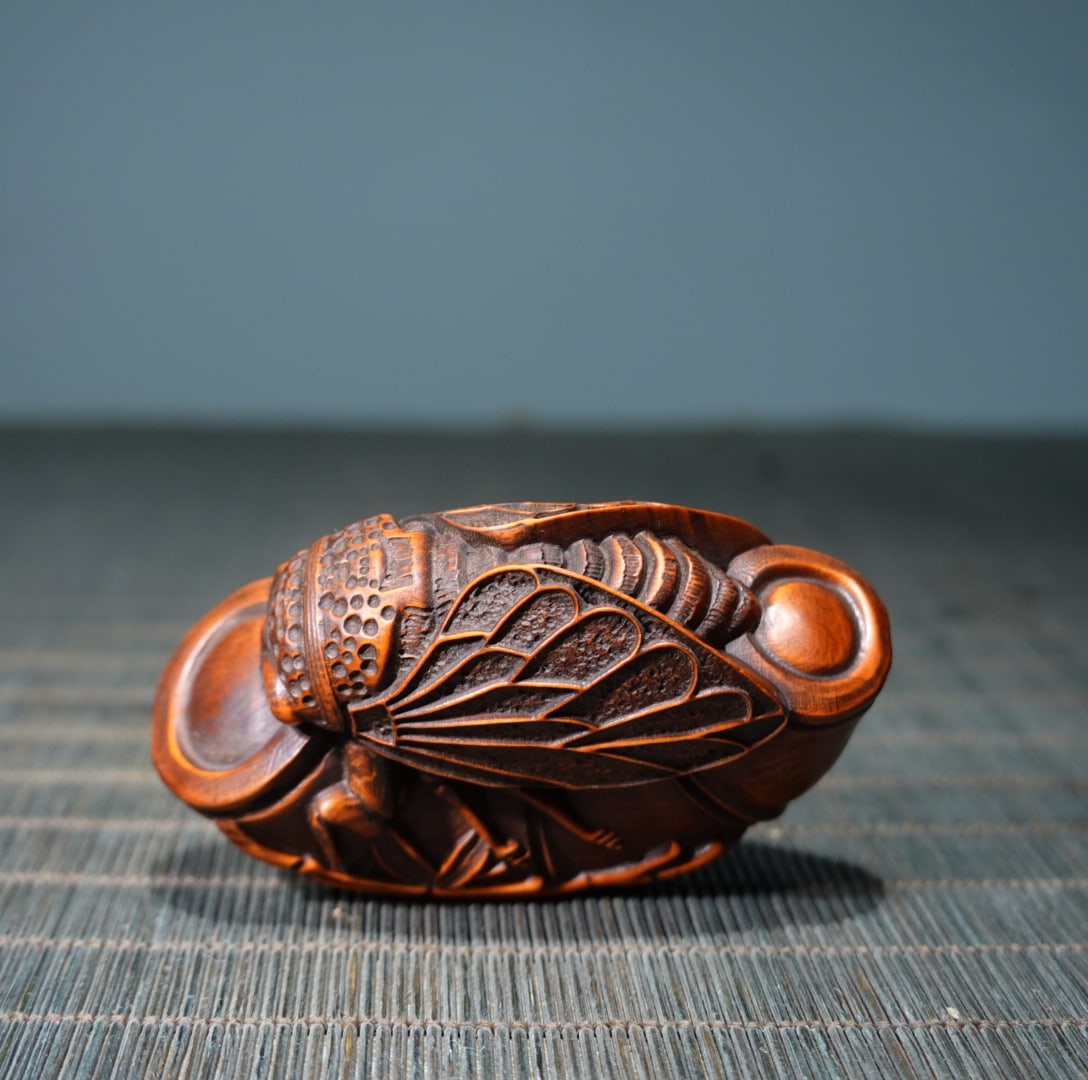 Old Boxwood Wood Bamboo & Cicada Pendant - 5