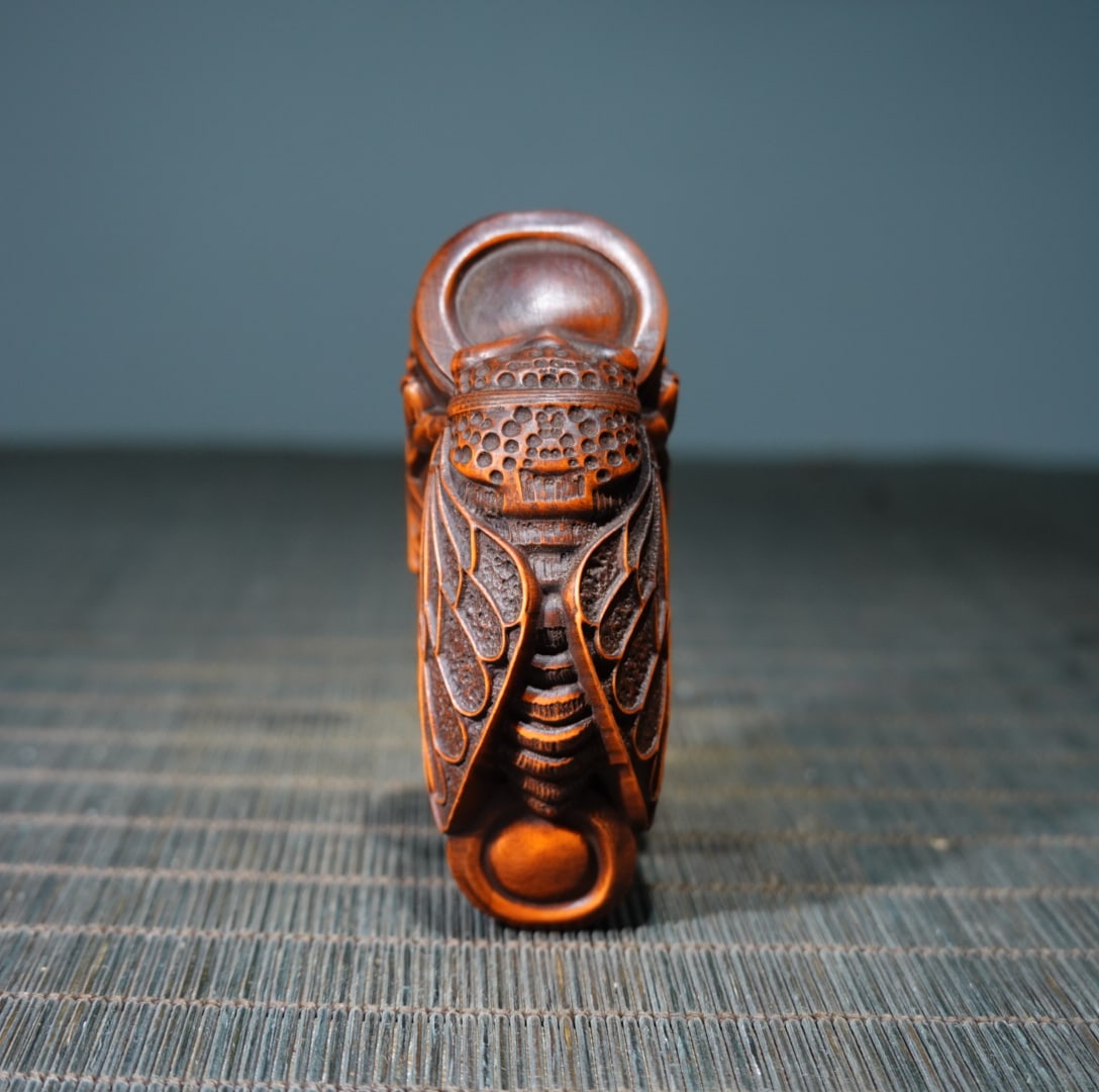 Old Boxwood Wood Bamboo & Cicada Pendant - 6