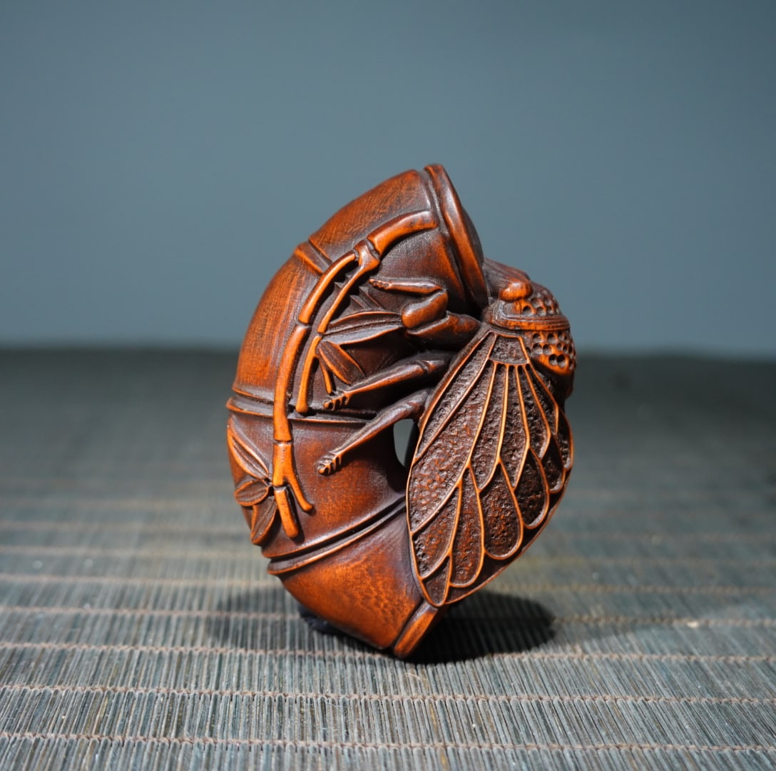 Old Boxwood Wood Bamboo & Cicada Pendant - 7