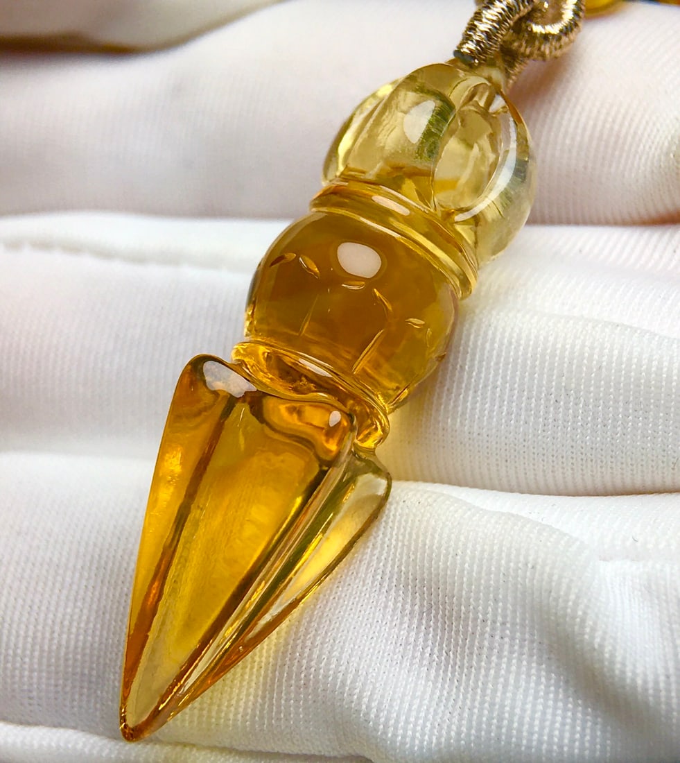 Natural Yellow Crystal Pestle Xiangmo Pendant & Necklace - 3