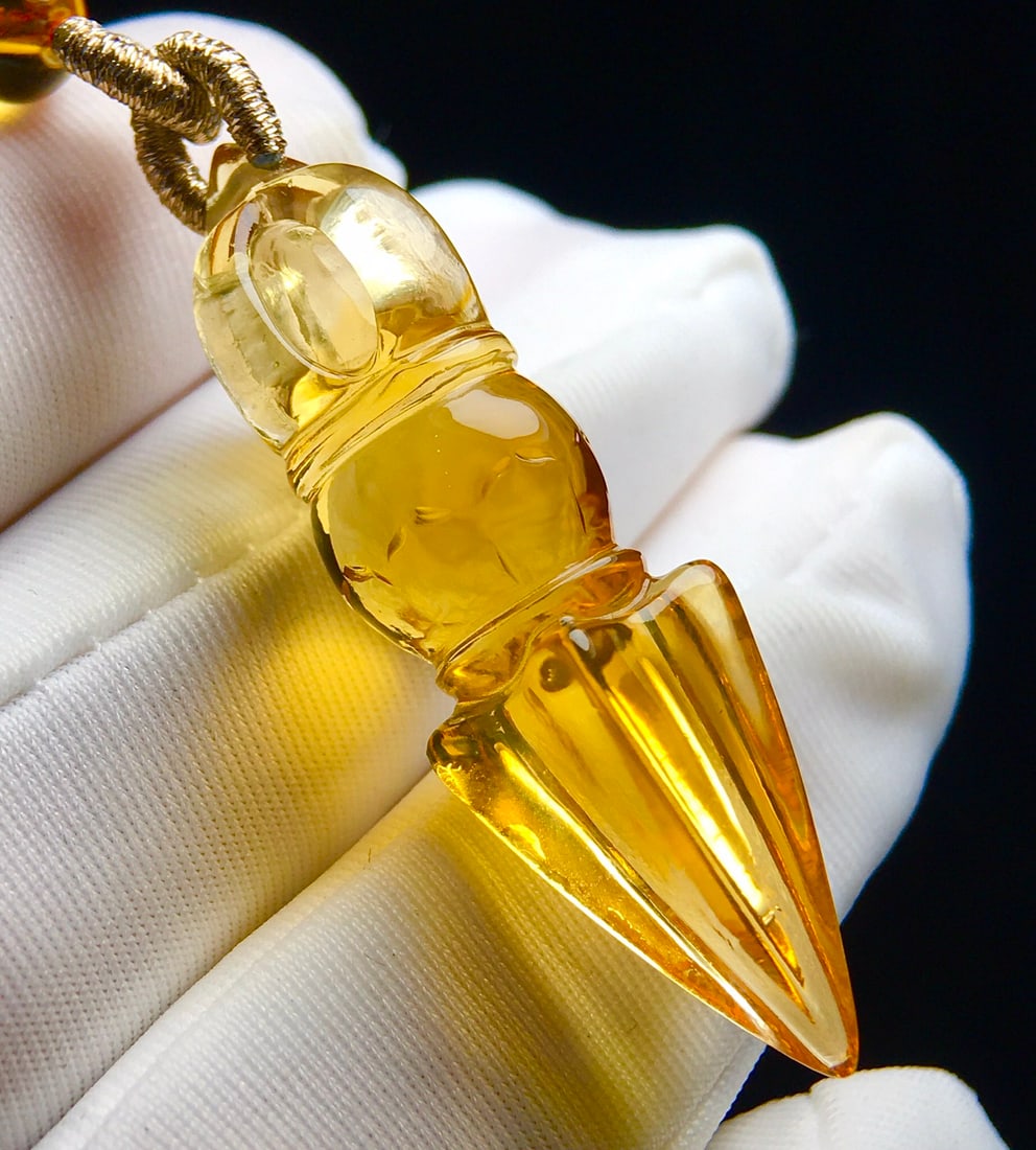 Natural Yellow Crystal Pestle Xiangmo Pendant & Necklace - 4