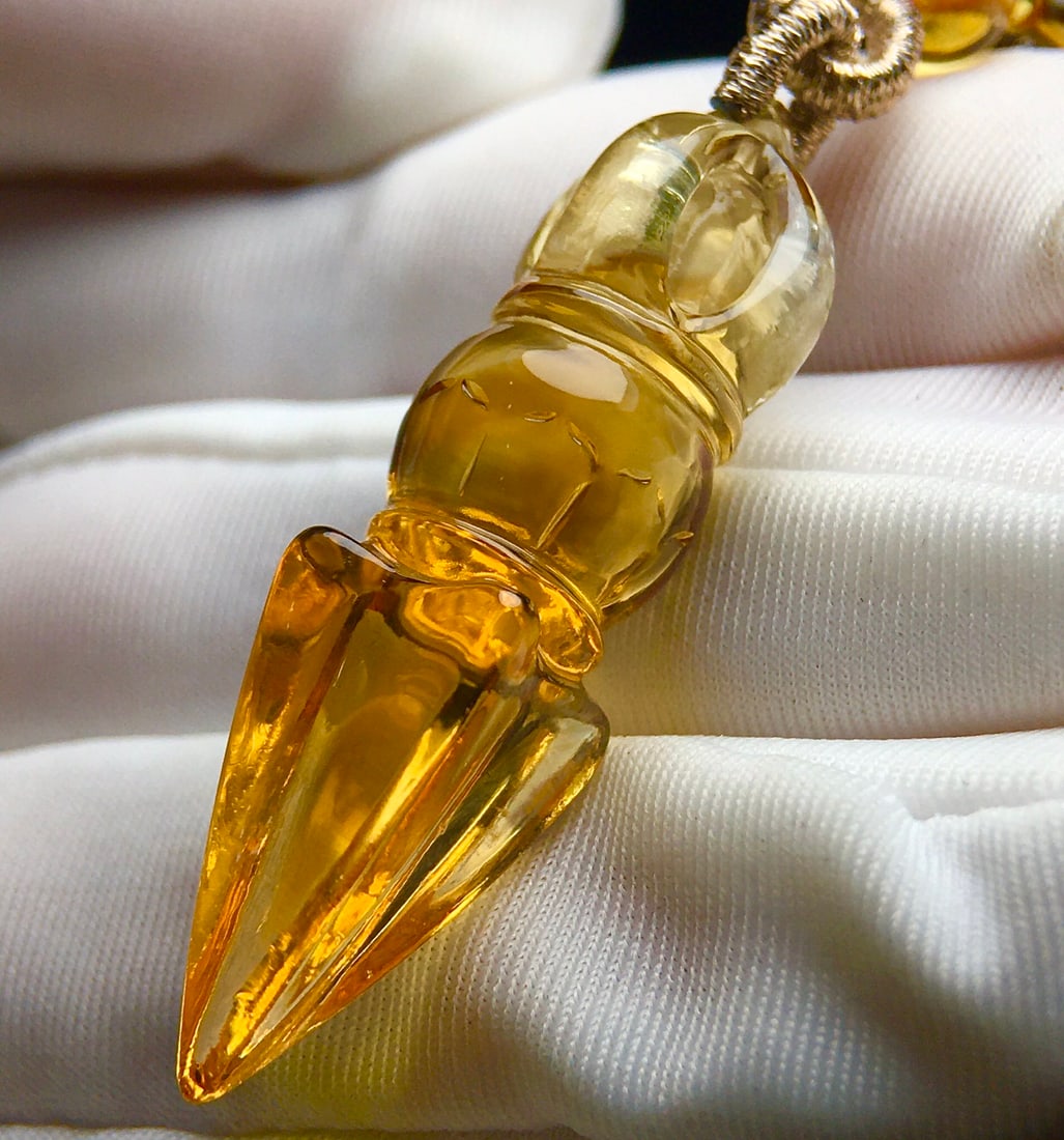 Natural Yellow Crystal Pestle Xiangmo Pendant & Necklace - 5