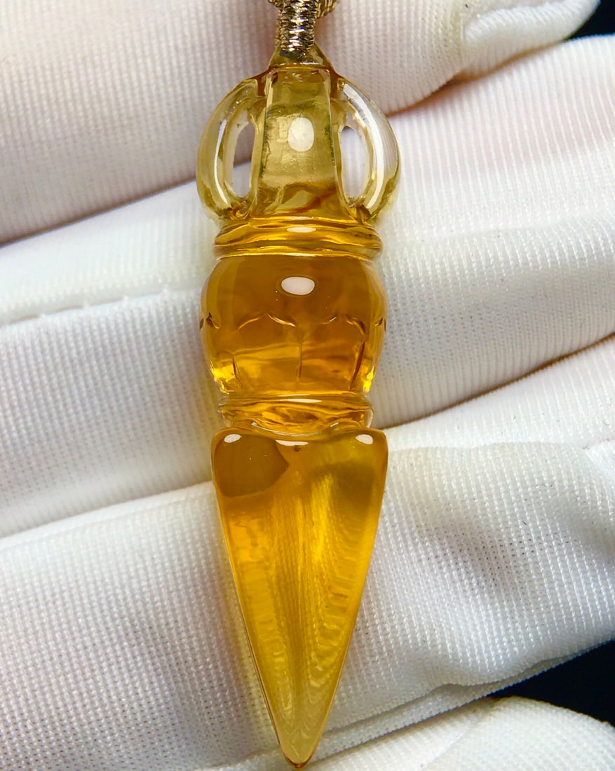 Natural Yellow Crystal Pestle Xiangmo Pendant & Necklace - 6