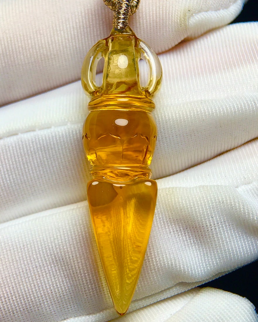 Natural Yellow Crystal Pestle Xiangmo Pendant & Necklace - 7