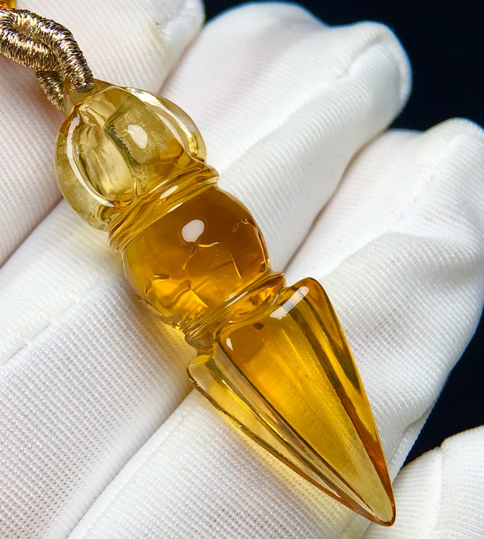 Natural Yellow Crystal Pestle Xiangmo Pendant & Necklace - 8