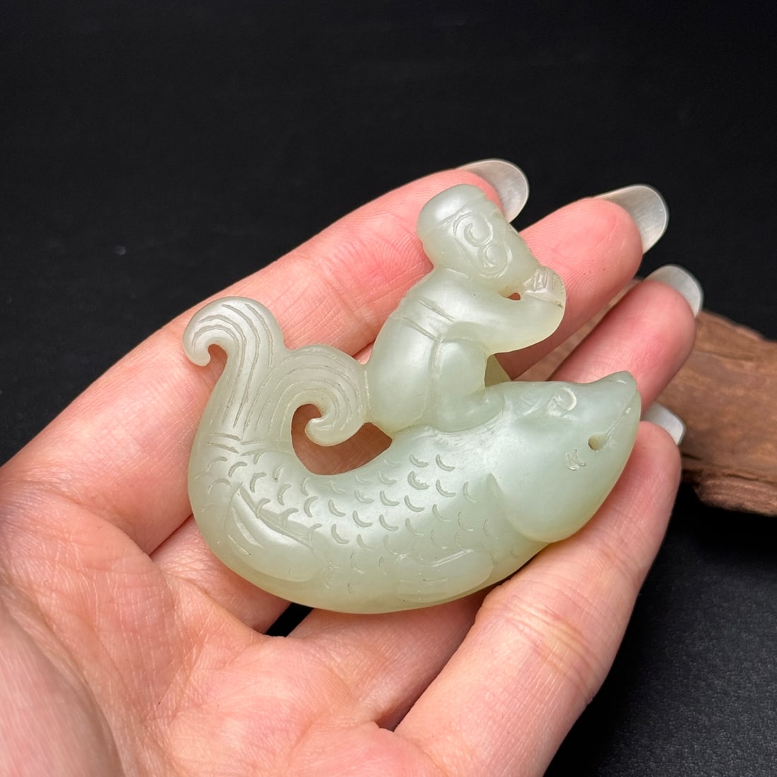 Vintage Hetian Jade Pendant - Fish - 9