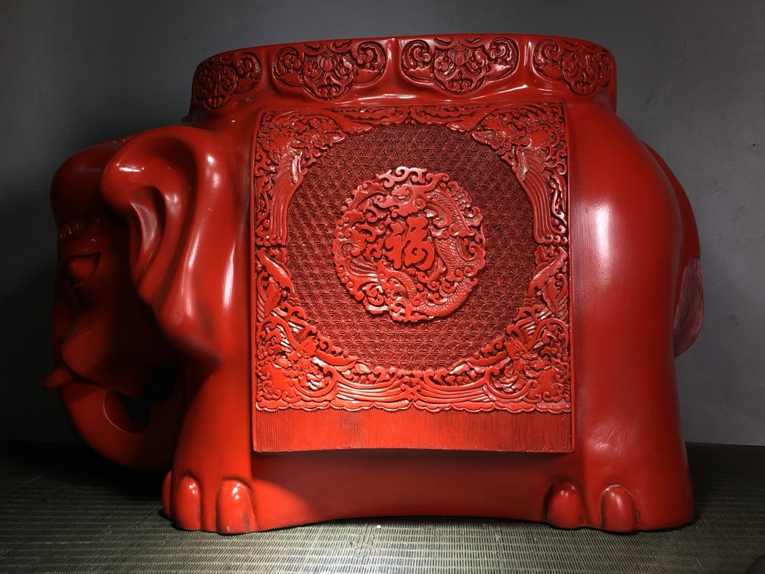 Vintage Red Lacquerware Elephant Statue - 2
