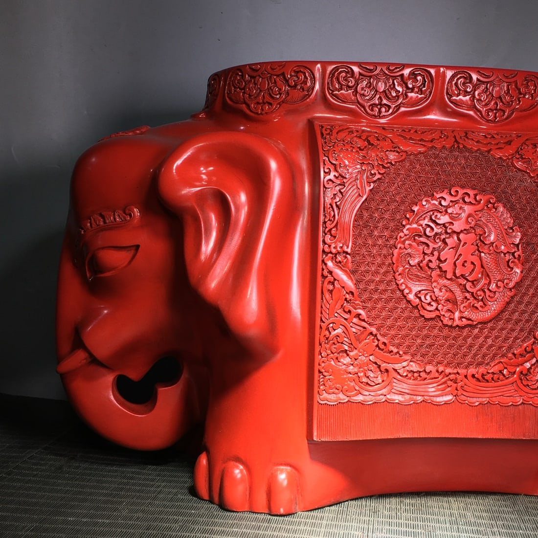 Vintage Red Lacquerware Elephant Statue - 3