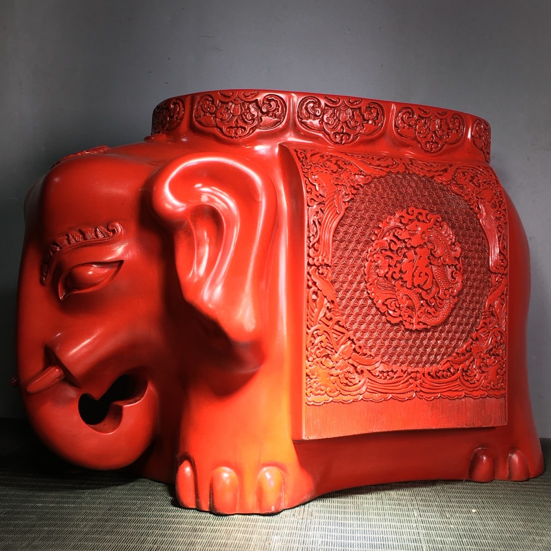 Vintage Red Lacquerware Elephant Statue - 4