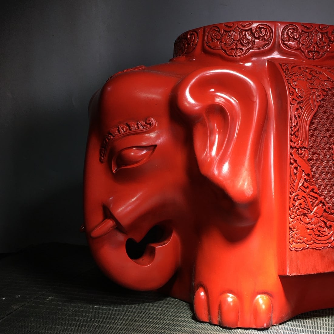 Vintage Red Lacquerware Elephant Statue - 5