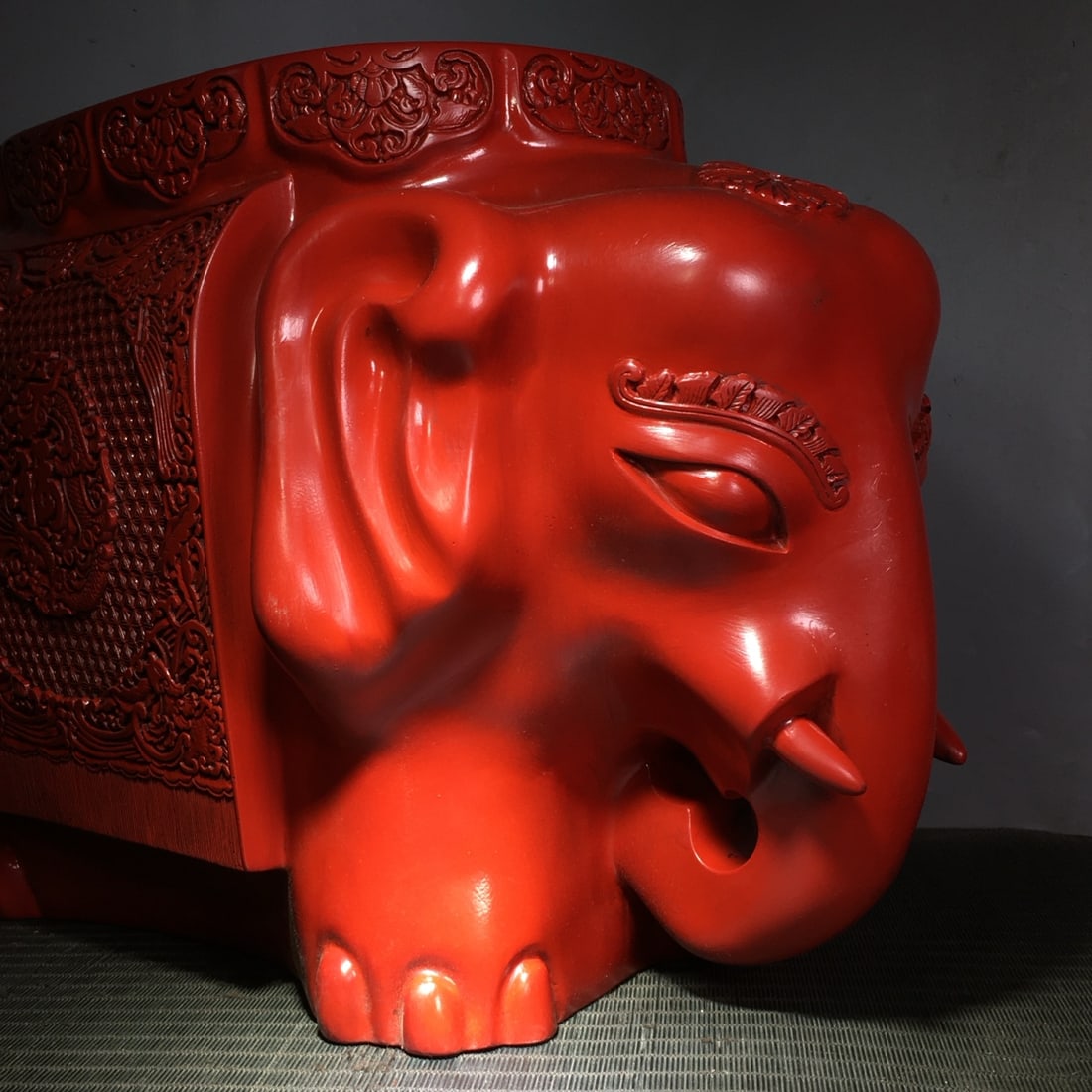 Vintage Red Lacquerware Elephant Statue - 6