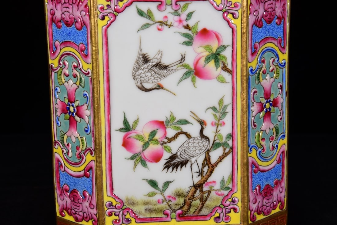 Gilt Gold Famille Rose Flower Bird Design Porcelain Brush Pot - 5