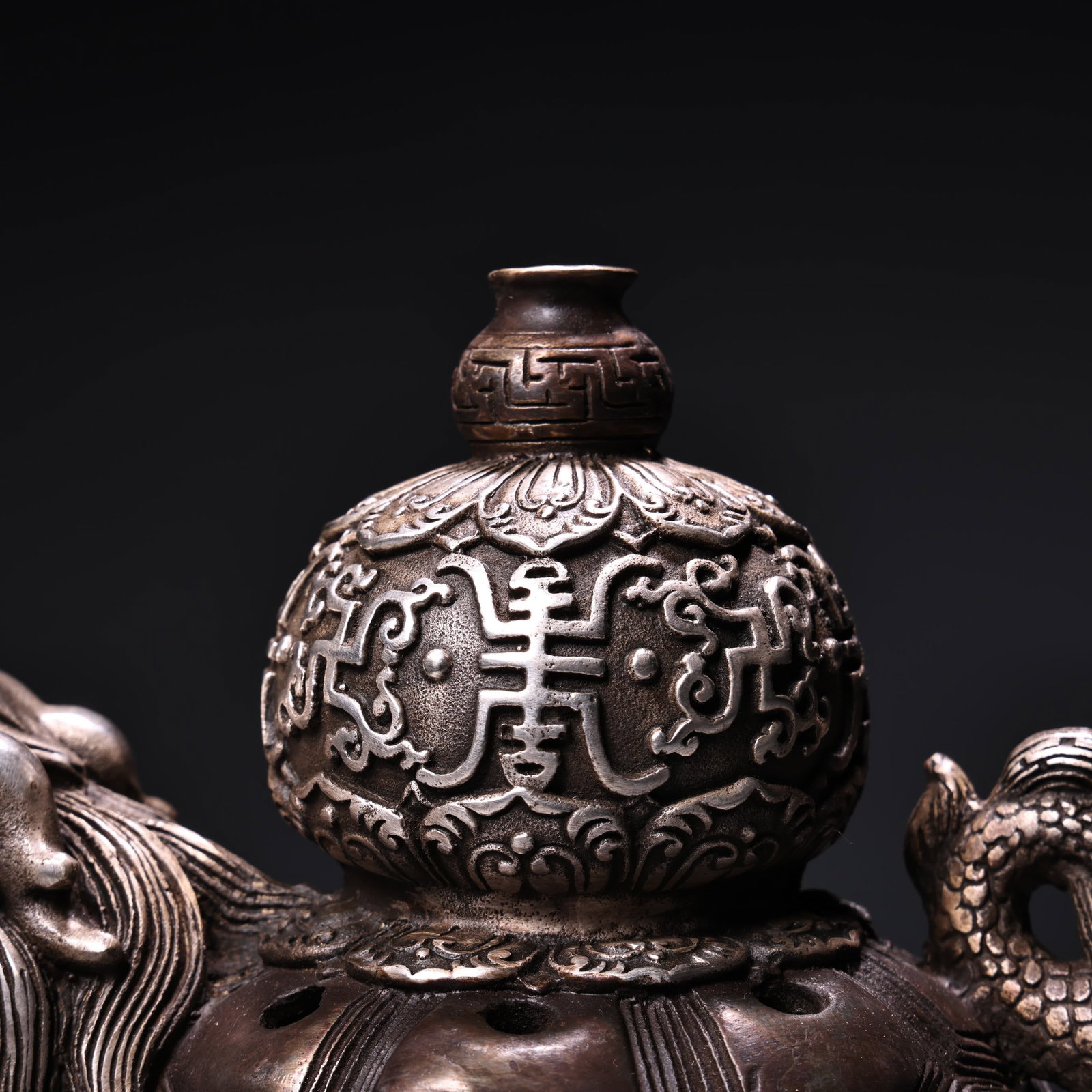 Old White Copper Dragon Turtle Incense Burner - 4