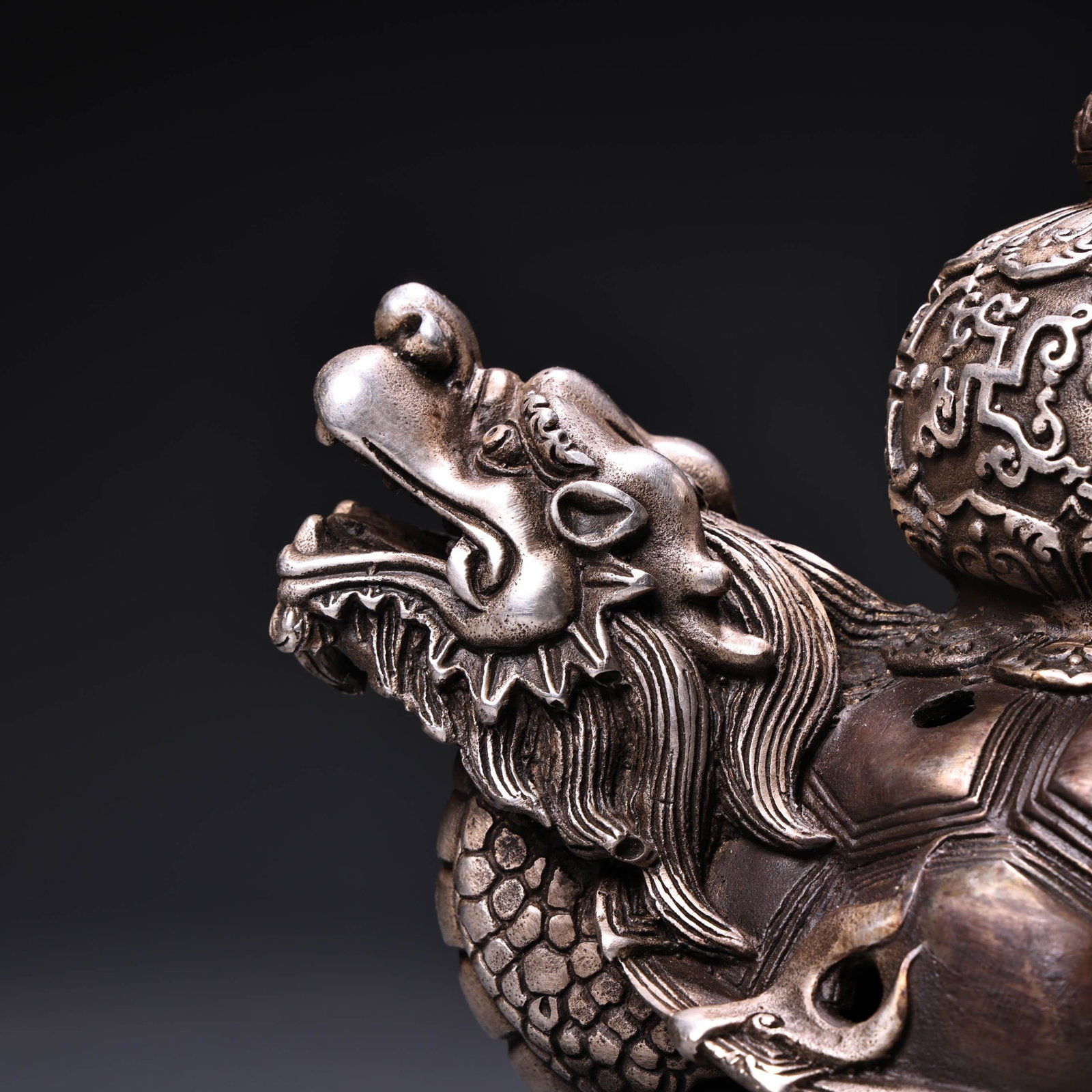 Old White Copper Dragon Turtle Incense Burner - 5