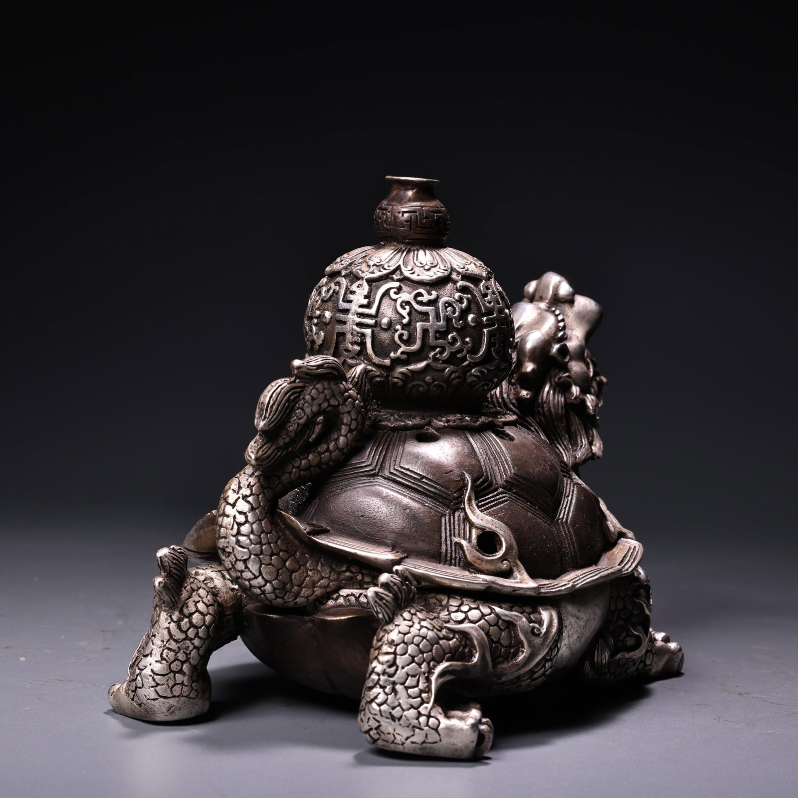 Old White Copper Dragon Turtle Incense Burner - 7