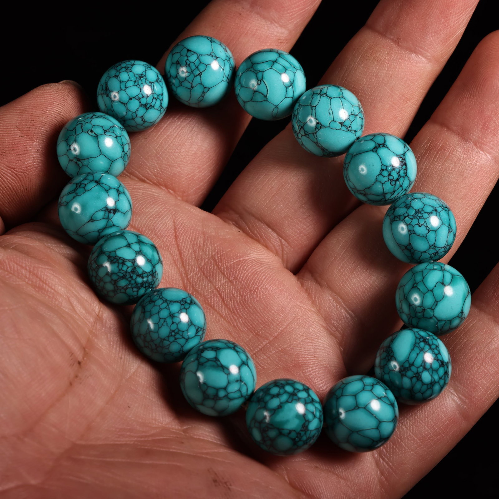 15mm Turquoise Beads Hand Chain w Box - 8