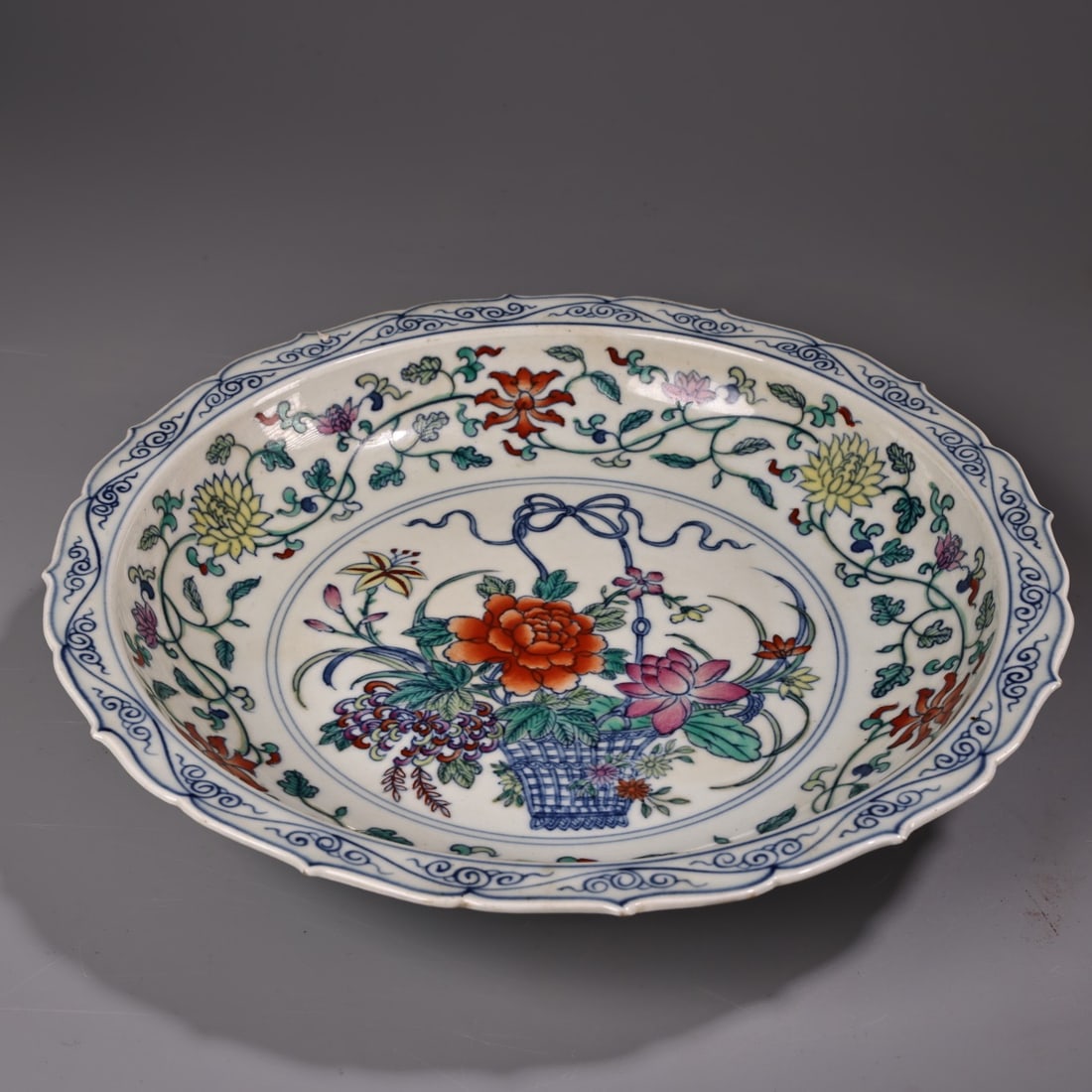 Doucai Flower Design Porcelain Plate - 2