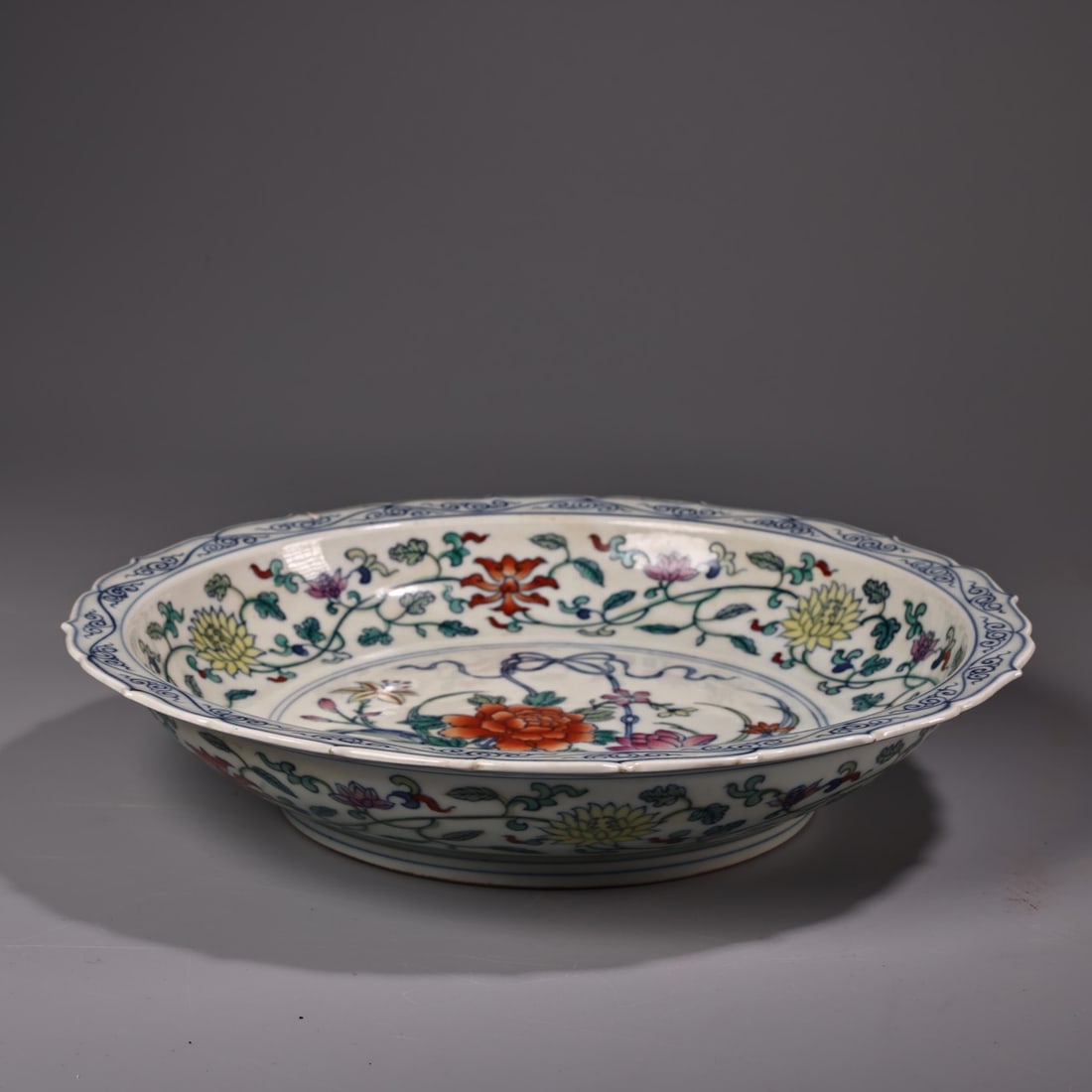 Doucai Flower Design Porcelain Plate - 3