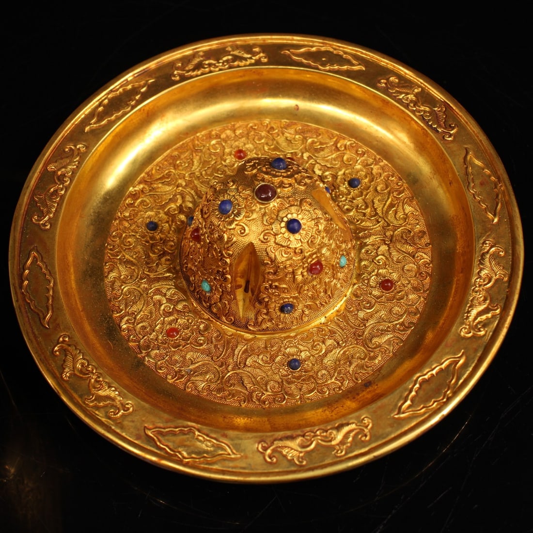 Old Gilt Gold Bronze Inlay Gem Wine Cup - 6
