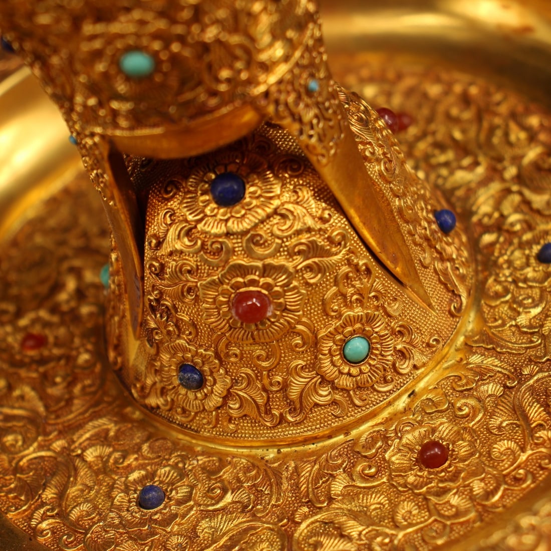 Old Gilt Gold Bronze Inlay Gem Wine Cup - 7