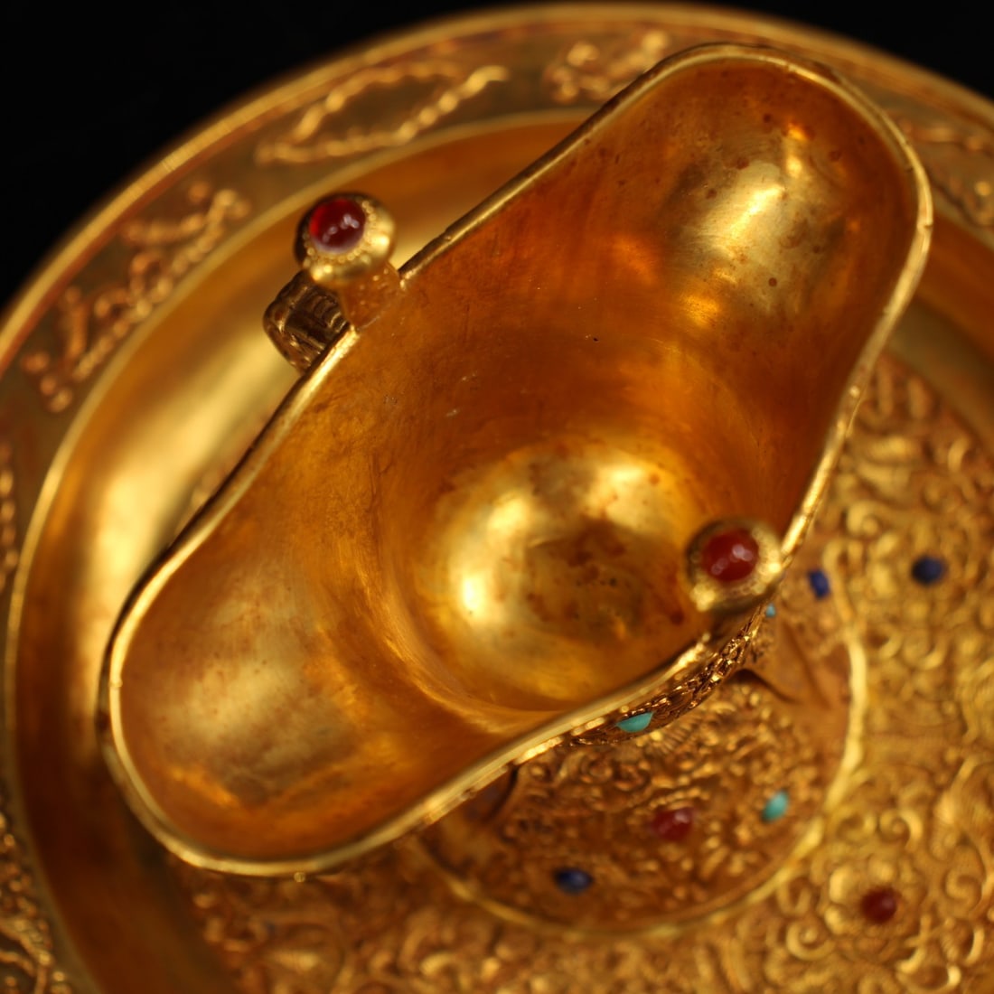 Old Gilt Gold Bronze Inlay Gem Wine Cup - 8