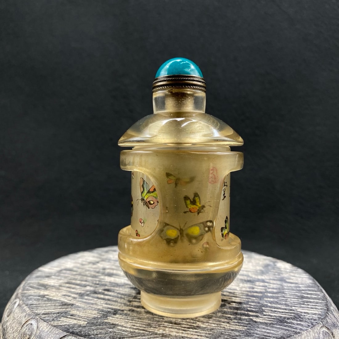Old Peking Glass Inside Painting Butterfly Snuff Bottle - 3