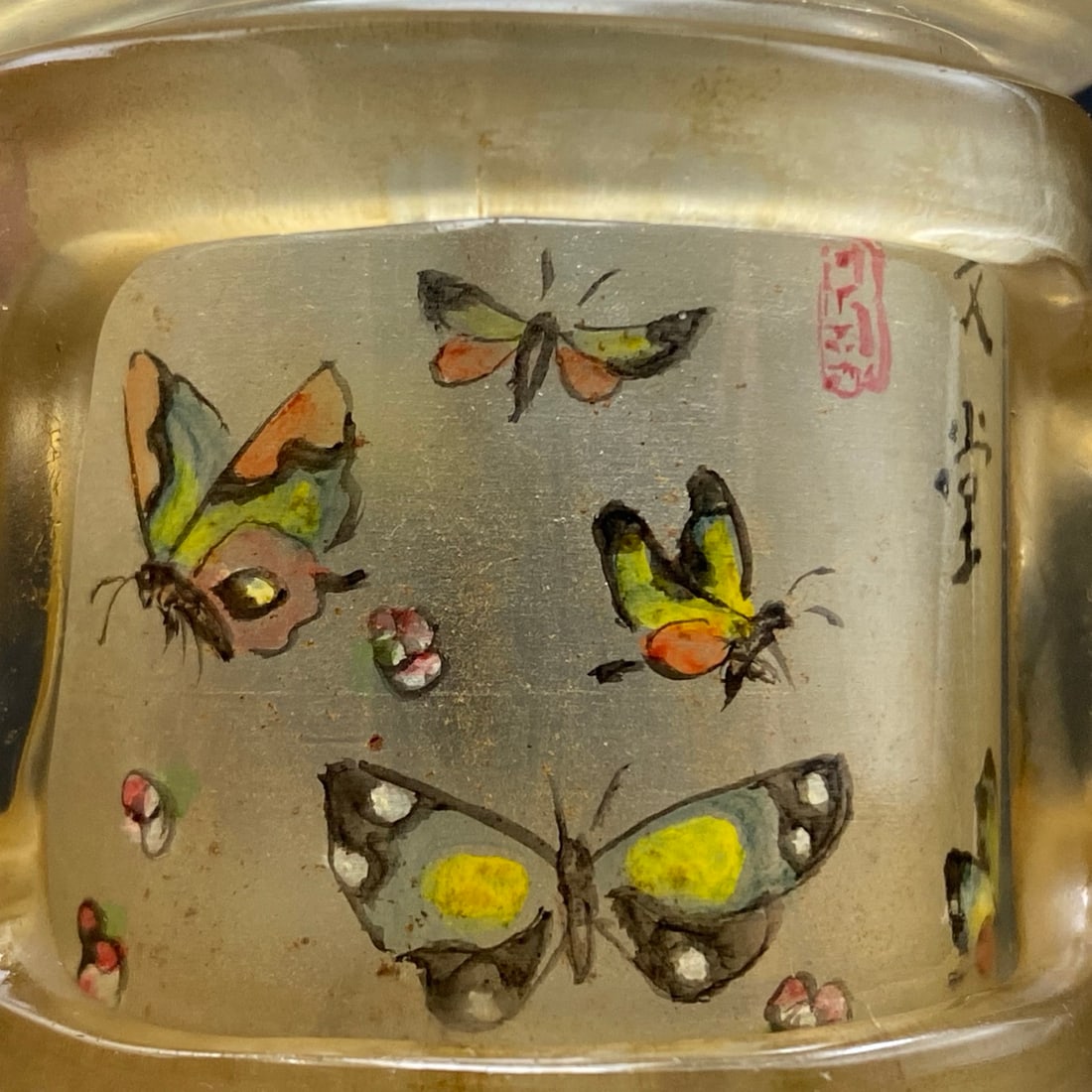 Old Peking Glass Inside Painting Butterfly Snuff Bottle - 5