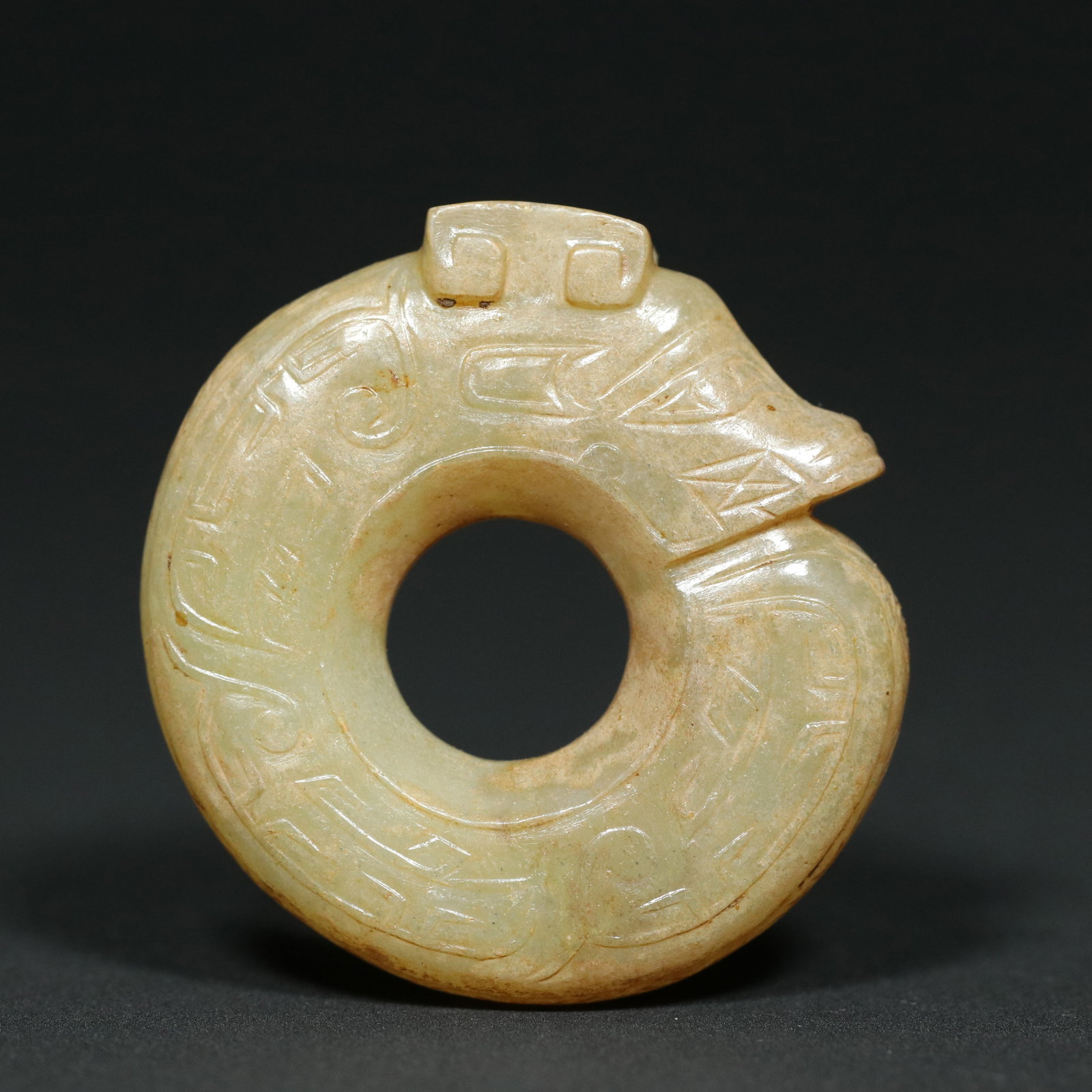 Old Hetian Jade Dragon Pendant - 2