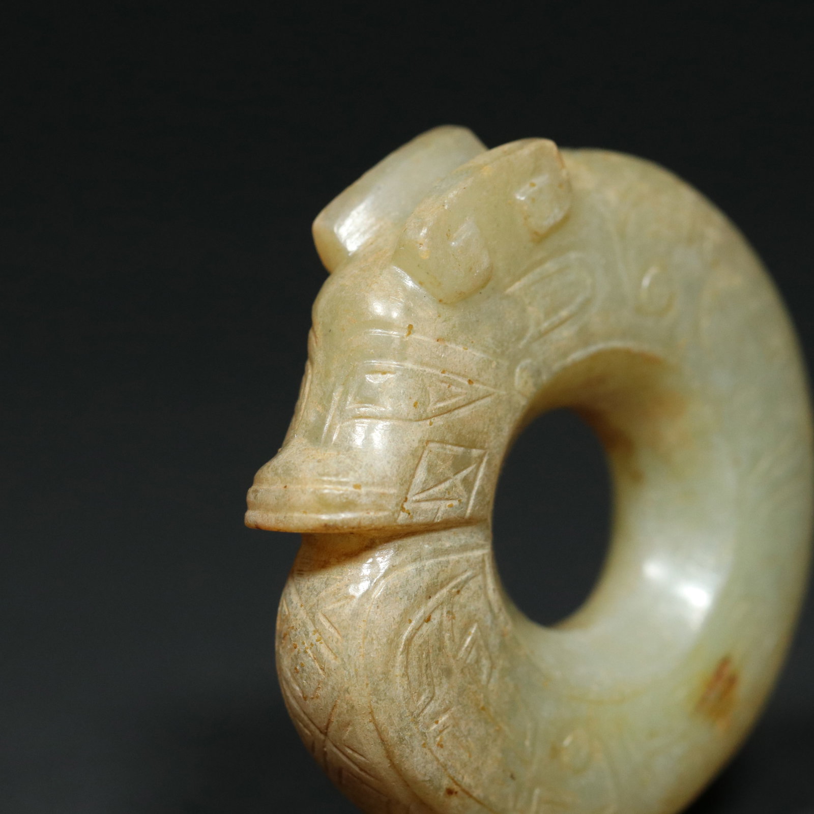 Old Hetian Jade Dragon Pendant - 4