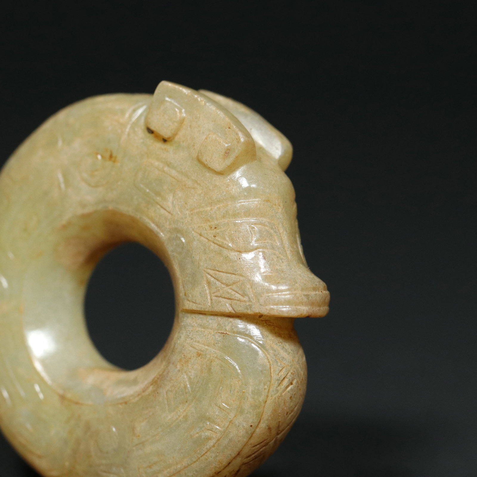 Old Hetian Jade Dragon Pendant - 5
