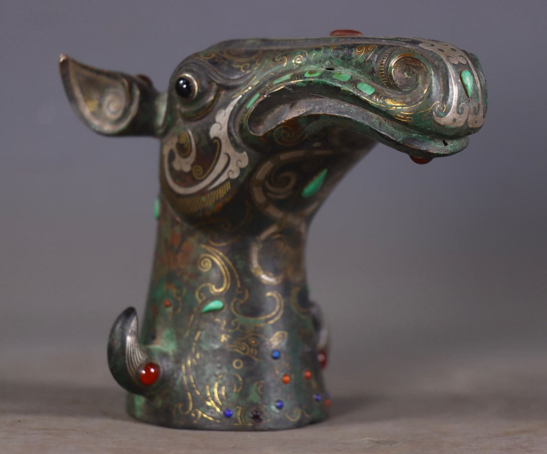 Vintage Bronze Inlay Gold Wire,Silver Wire,Gem Horse Statue - 2