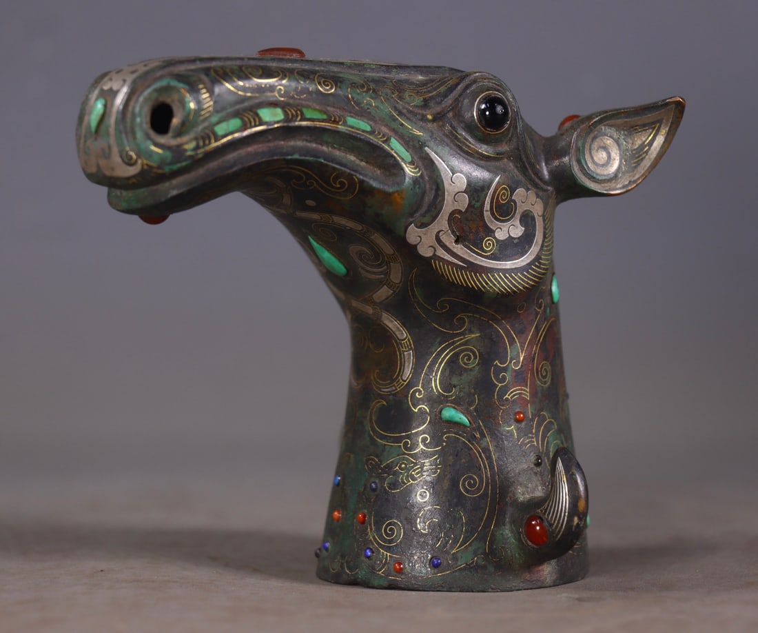 Vintage Bronze Inlay Gold Wire,Silver Wire,Gem Horse Statue - 4