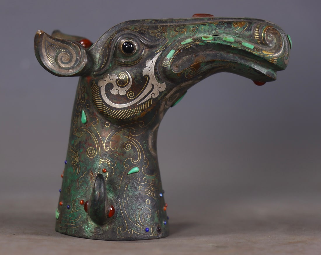 Vintage Bronze Inlay Gold Wire,Silver Wire,Gem Horse Statue - 5