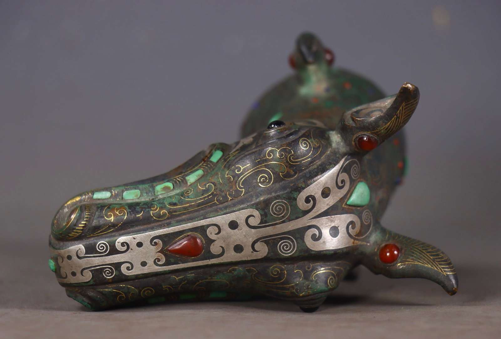 Vintage Bronze Inlay Gold Wire,Silver Wire,Gem Horse Statue - 7
