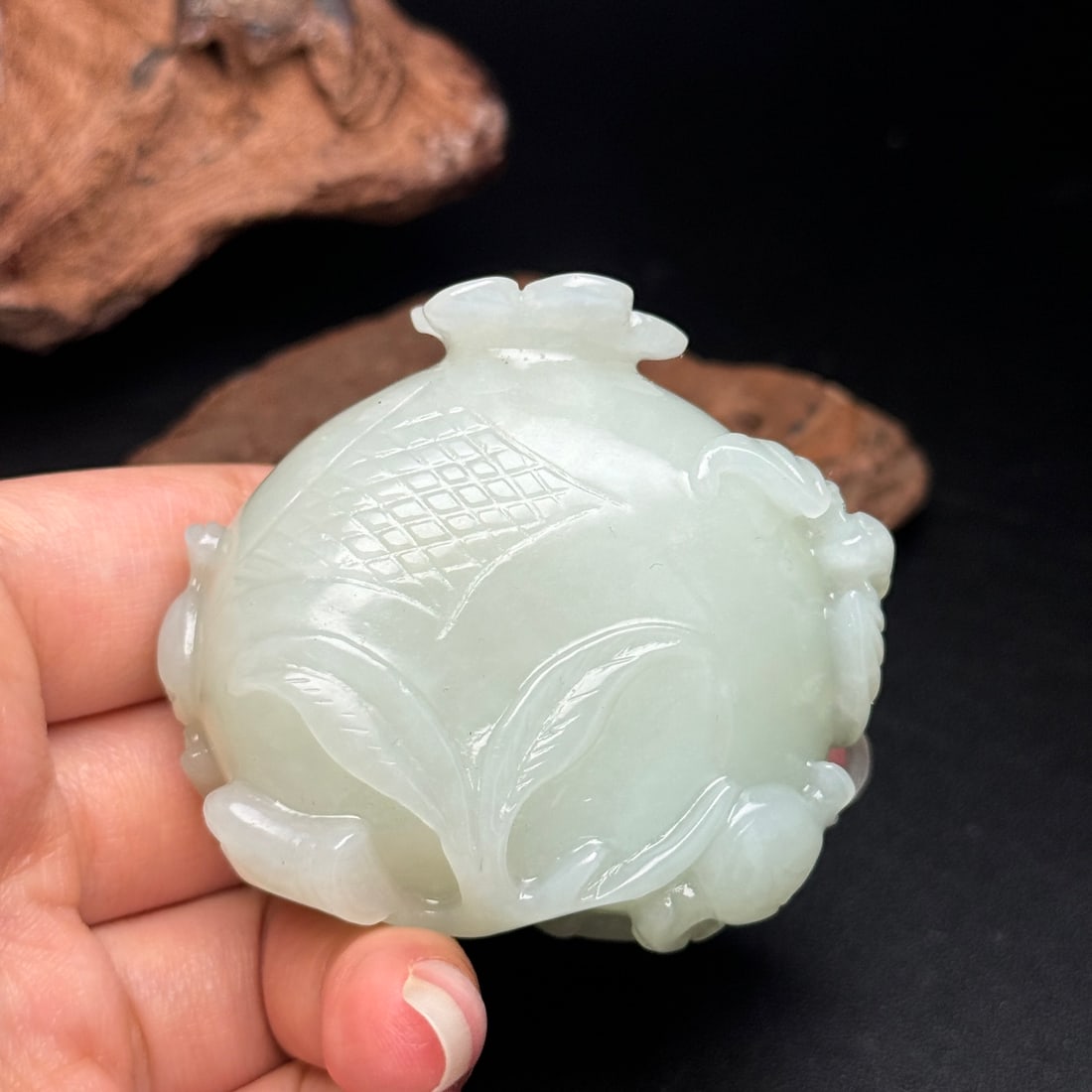 Hetian Jade Hand Carved Pomegranate Small Bottle - 8