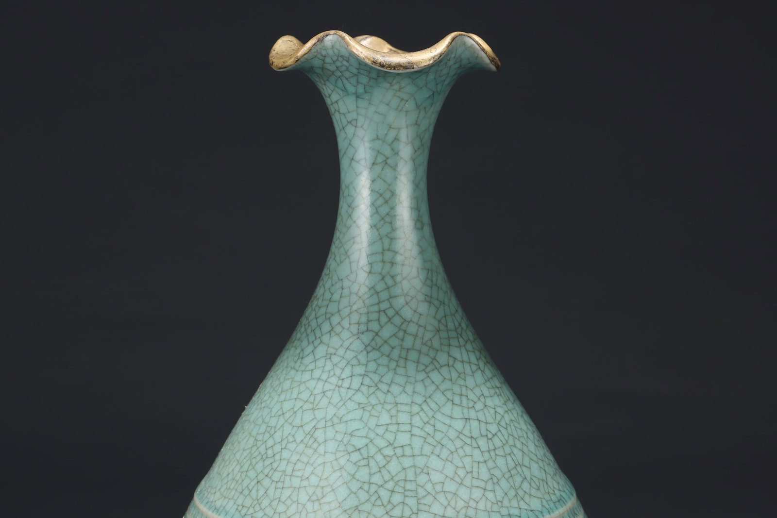Old Inlay Gold Edge Ru Kiln Sky Blue Glaze Porcelain Vase w Box - 4