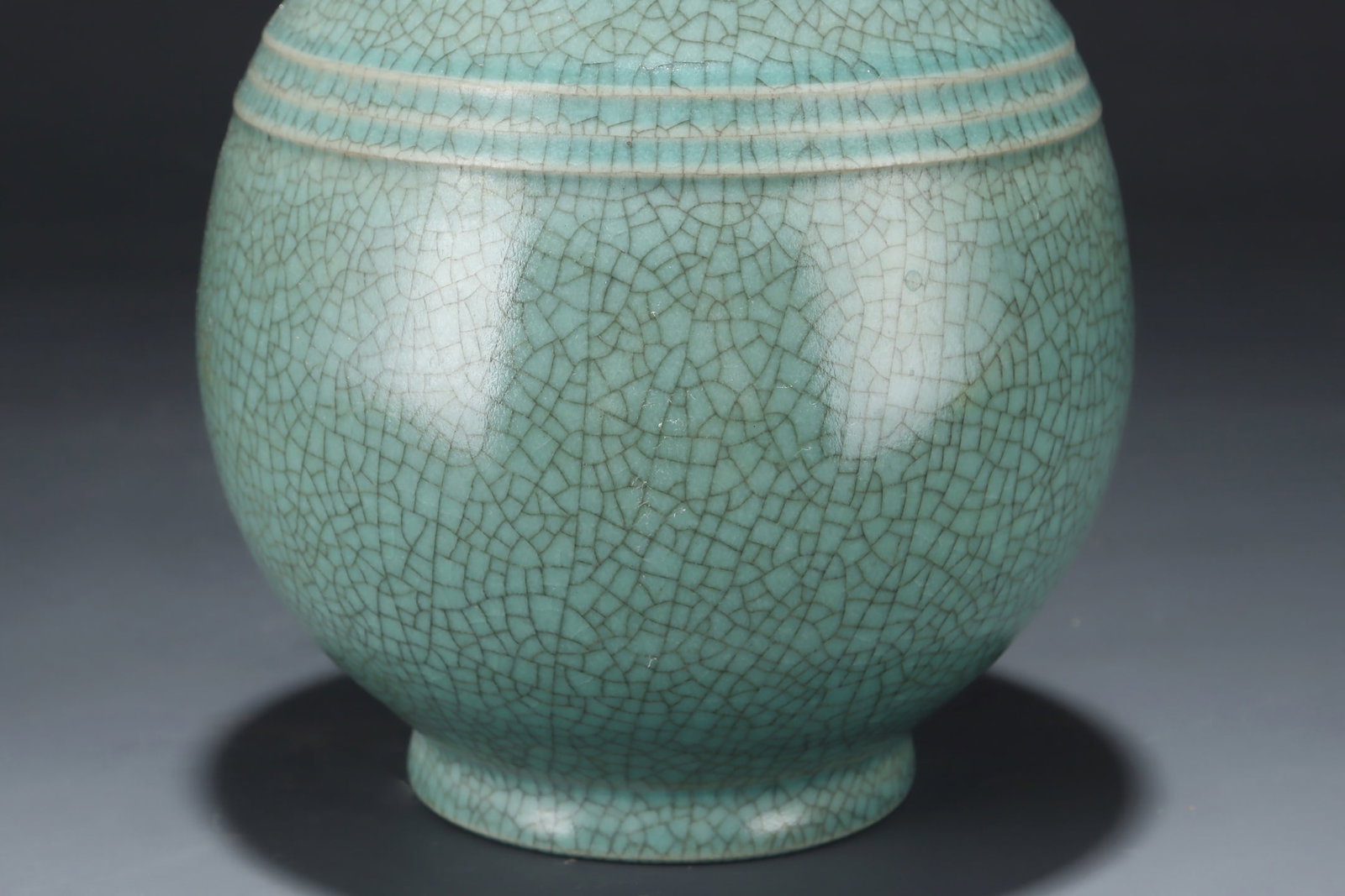 Old Inlay Gold Edge Ru Kiln Sky Blue Glaze Porcelain Vase w Box - 5