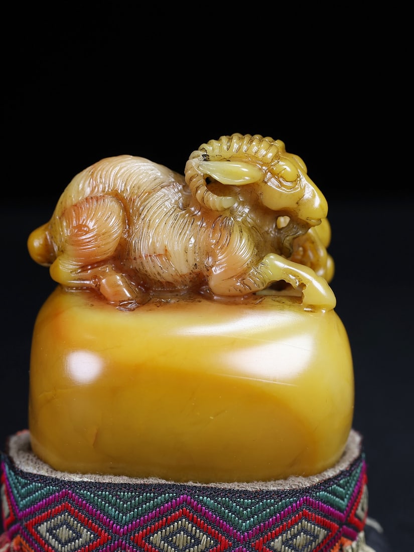Vintage Tianhuang Shoushan Soapstone Hand-Carved Seal/Stamp Fortune Sheep - 2