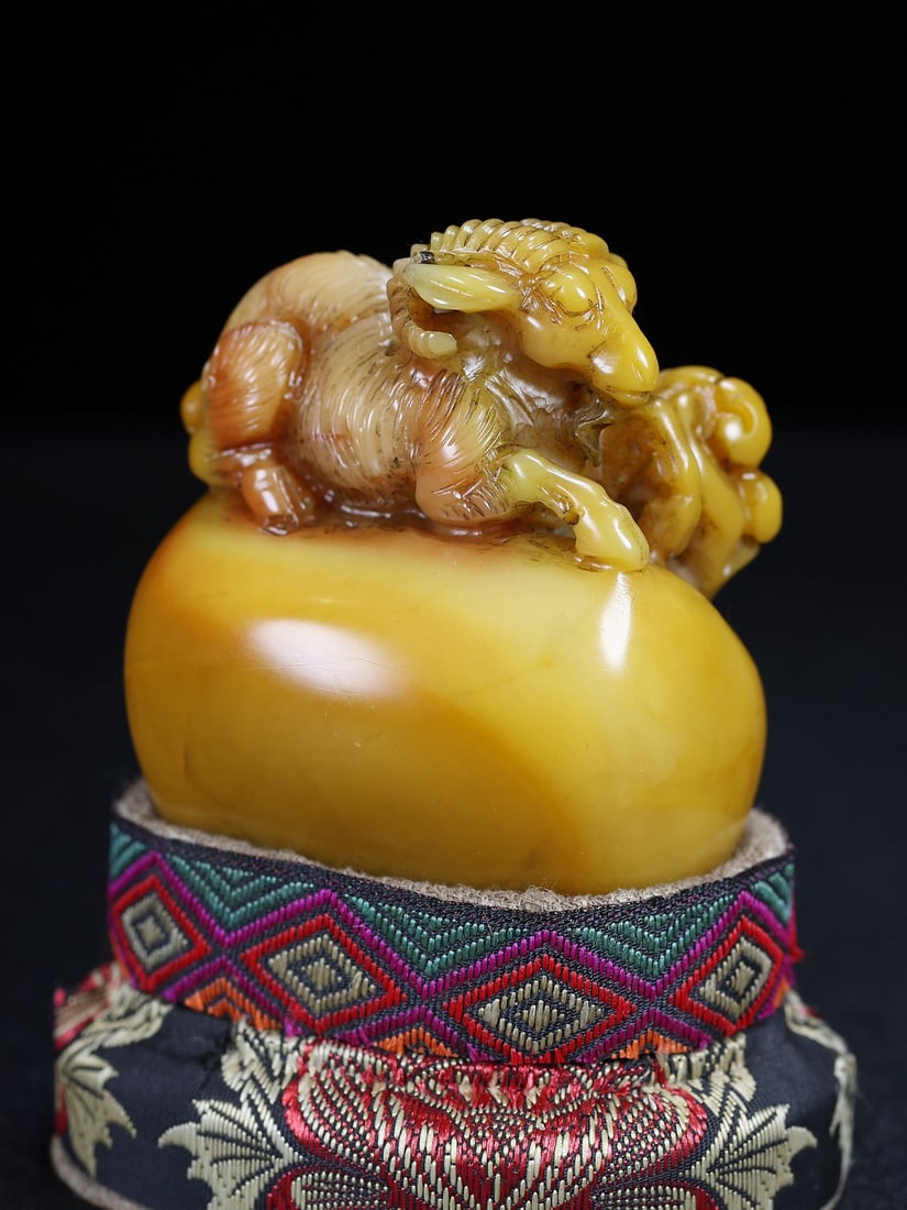Vintage Tianhuang Shoushan Soapstone Hand-Carved Seal/Stamp Fortune Sheep - 5
