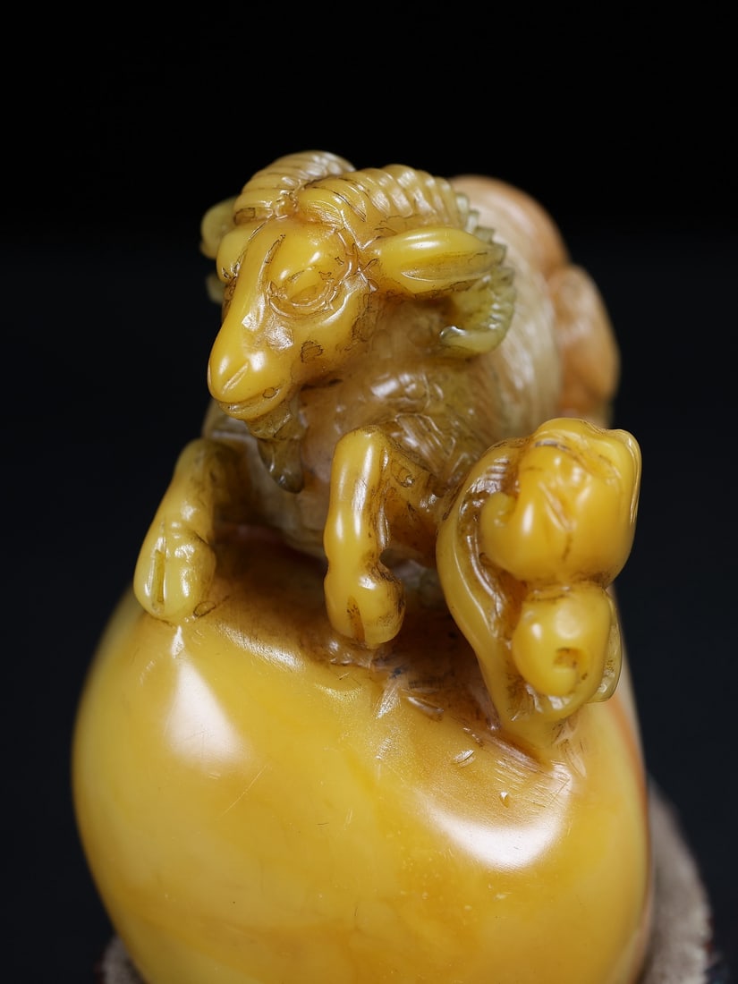 Vintage Tianhuang Shoushan Soapstone Hand-Carved Seal/Stamp Fortune Sheep - 7