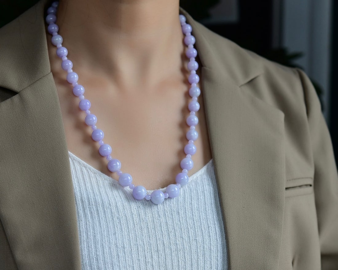 Natural Purple Jadeite Necklace with Certificate - 2