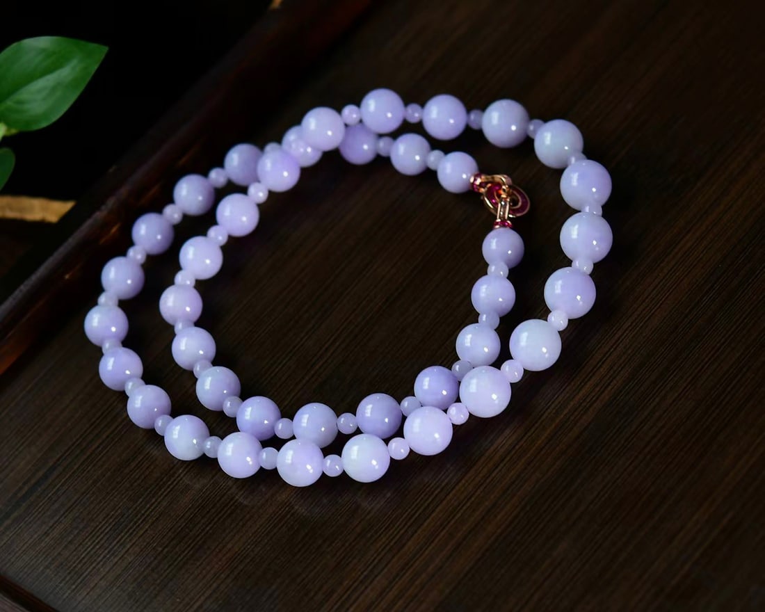 Natural Purple Jadeite Necklace with Certificate - 6